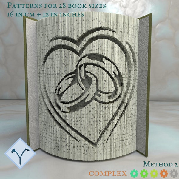 Wedding Rings, Heart: Book Folding Pattern, Instruction DIY folded book art, cut and fold books & only cut + free patterns + free texture