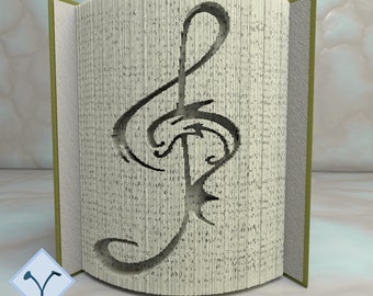 Dolphin Treble Clef: Book Folding Pattern, Instruction DIY folded book art, cut and fold books & only cut + free patterns + free texture