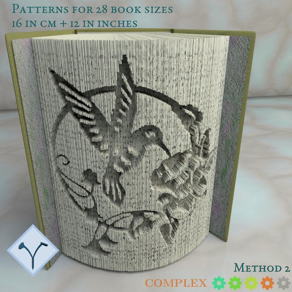 Hummingbird + Flowers: Book Folding Pattern, Instruction DIY folded book art, cut and fold books & only cut + free patterns + free texture