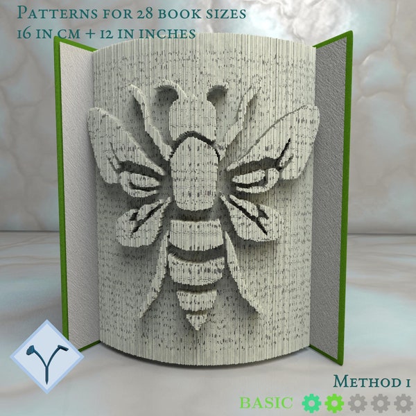 Bee: Book Folding Pattern, Instruction DIY folded book art, cut and fold books & only cut + free patterns + free texture