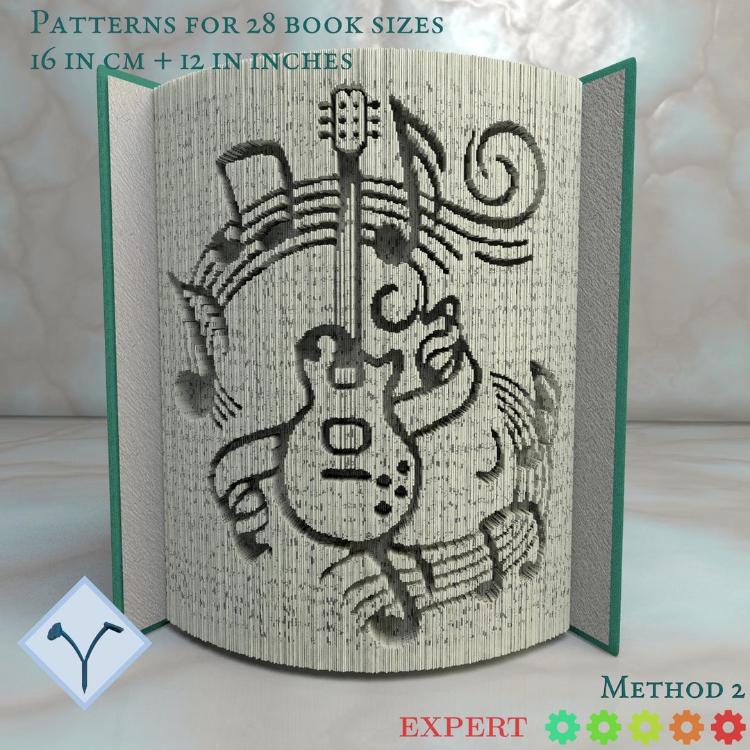 Guitar Musical Notes Book Folding Pattern, Instruction DIY Folded Book