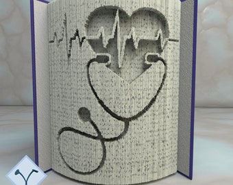 Medicine - Stethoscope: Book Folding Pattern, Instruction DIY folded book art, cut and fold books & only cut, free patterns + texture