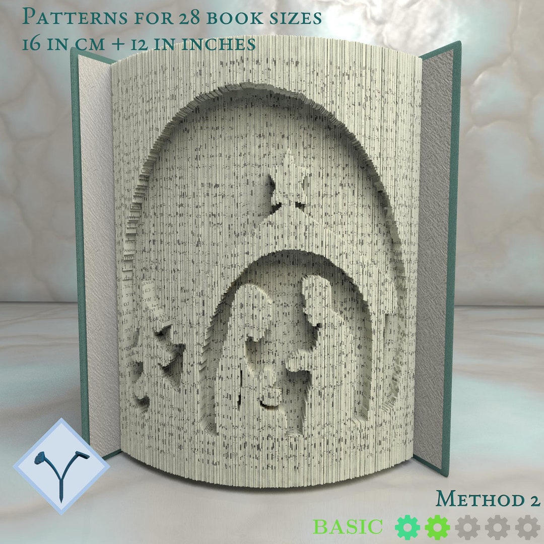 Holy Family, Crib Book Folding Pattern, Instruction DIY Folded Book Art, Cut and Fold Books