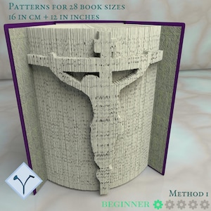 Jesus - Crucifix: Book Folding Pattern, Instruction DIY folded book art, cut and fold books & only cut + free patterns + free texture