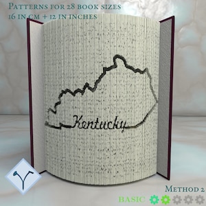 Kentucky State Outline: Book Folding Pattern, Instruction DIY folded book art, cut and fold books & only cut, free patterns + texture