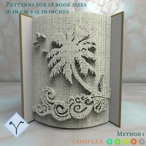 Palm Tree, Waves, Birds: Book Folding Pattern, Instruction DIY folded book art, cut and fold books & only cut, free patterns + texture