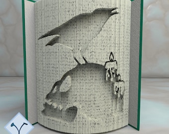 Crâne Et Corbeau: Patron Pour Livre Plié, Instruction bricolage livre art plié, pliés-découpés, modèles + texture gratuite