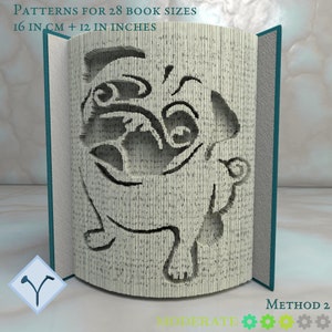 Dog Pug: Book Folding Pattern, Instruction DIY folded book art, cut and fold books & only cut, free patterns + texture