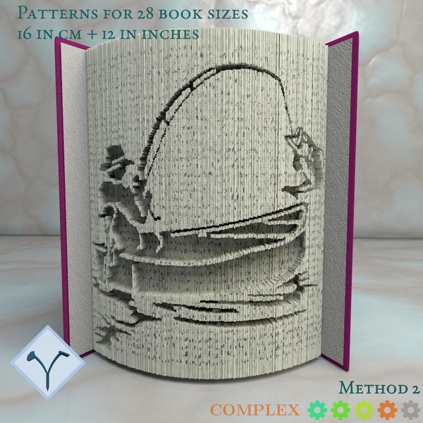 Fisherman Catching Fish: Book Folding Pattern, Instruction DIY folded book art, cut and fold books & only cut, free patterns + texture