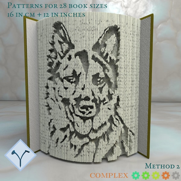 Dog - Alsatian: Book Folding Pattern, Instruction DIY folded book art, cut and fold books & only cut, free patterns + texture