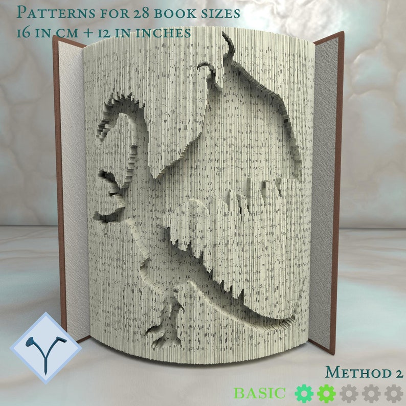 Standing Dragon: Book Folding Pattern, Instruction DIY folded book art, cut and fold books & only cut free patterns free texture image 5