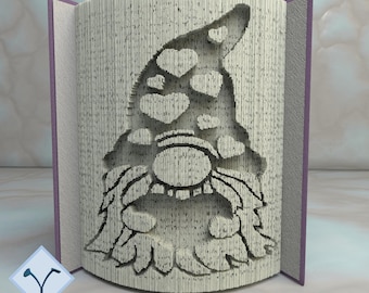 Gnome With Heart: Book Folding Pattern, Instruction DIY folded book art, cut and fold books & only cut + free patterns + free texture