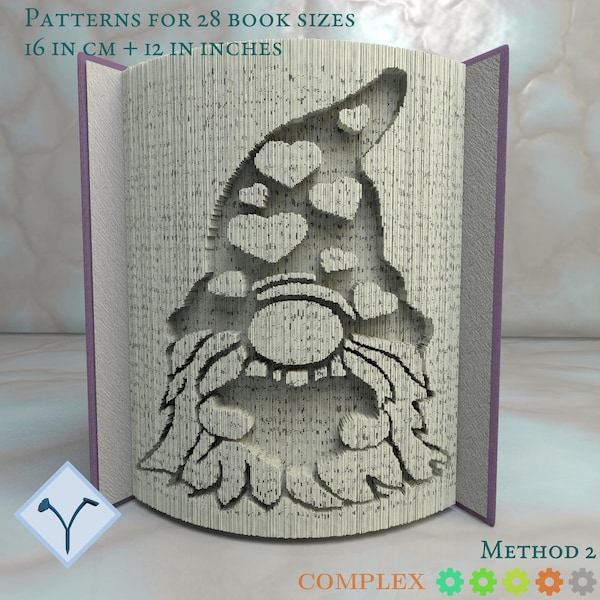 Gnome With Heart: Book Folding Pattern, Instruction DIY folded book art, cut and fold books & only cut + free patterns + free texture