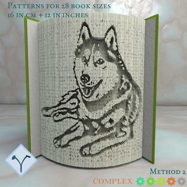 Hund - Sibirier Husky: Faltbuchmuster, DIY-Anleitung Buchfaltkunst, Schnitt- & Faltbuch und nur Schnittbuch, gratis + gratis Textur