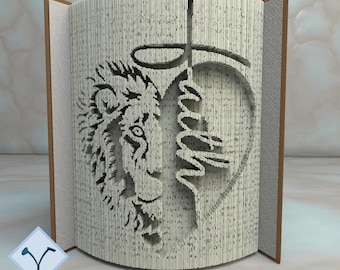 Lion's Faith - Lion Heart: Book Folding Pattern, Instruction DIY folded book art, cut and fold books & only cut, free patterns + texture