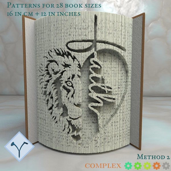 Lion's Faith - Lion Heart: Book Folding Pattern, Instruction DIY folded book art, cut and fold books & only cut, free patterns + texture