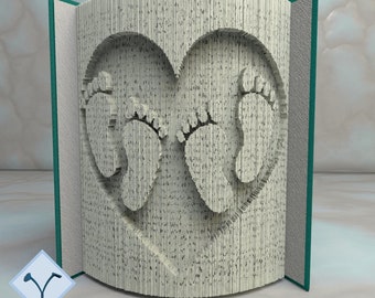 Twins Baby's Feet: Book Folding Pattern, Instruction DIY folded book art, cut and fold books & only cut + free patterns + free texture