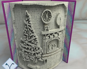 Christmas Tree Fireplac: Book Folding Pattern, Instruction DIY folded book art, cut and fold books & only cut + free patterns + free texture