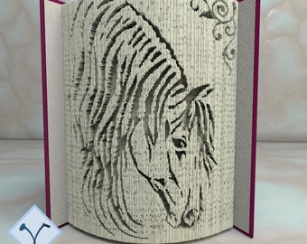 Horse's Head: Book Folding Pattern, Instruction DIY folded book art, cut and fold books & only cut + free patterns + free texture