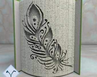 Feather: Book Folding Pattern, Instruction DIY folded book art, cut and fold books & only cut + free patterns + free texture