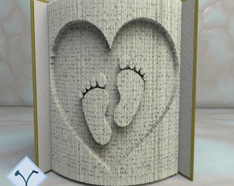 Baby's Feet: Book Folding Pattern, Instruction DIY folded book art, cut and fold books & only cut + free patterns + free texture
