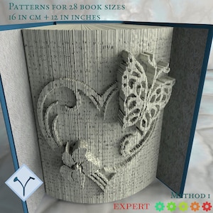 Heart And Butterfly: Multilayered Book Art Pattern, Instruction DIY cut and fold & only cut, Book folding digital templates