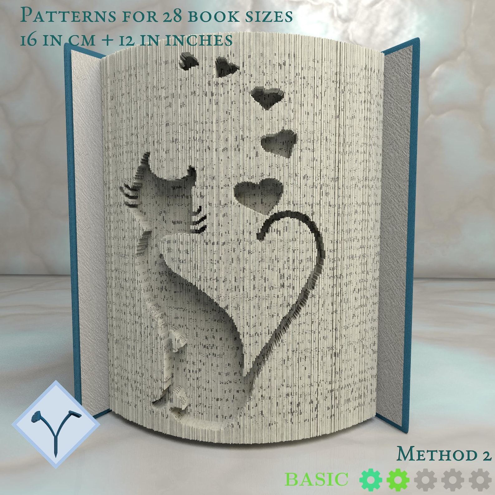 Chat Avec Des Coeurs: Patron Pour Livre Plié, Instruction bricolage