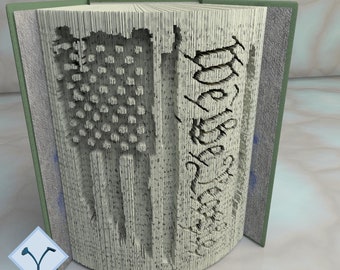 USA Flag - We The People: Book Folding Pattern, Instruction DIY folded book art, cut and fold books & only cut, free patterns + texture