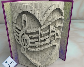 Musical Sounds In Heart: Book Folding Pattern, Instruction DIY folded book art, cut and fold books & only cut + free patterns + free texture