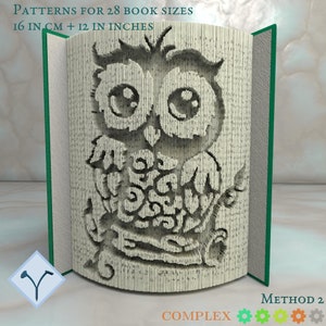 Cute Owl: Book Folding Pattern, Instruction DIY folded book art, cut and fold books & only cut + free patterns + free texture