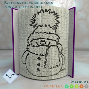 Cute Snowman: Book Folding Pattern, Instruction DIY folded book art, cut and fold books & only cut, free patterns + texture