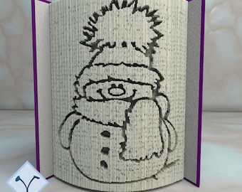 Book Art Folding Pattern Snowman Quote Christmas Xmas Gift Cut & Fold Method 