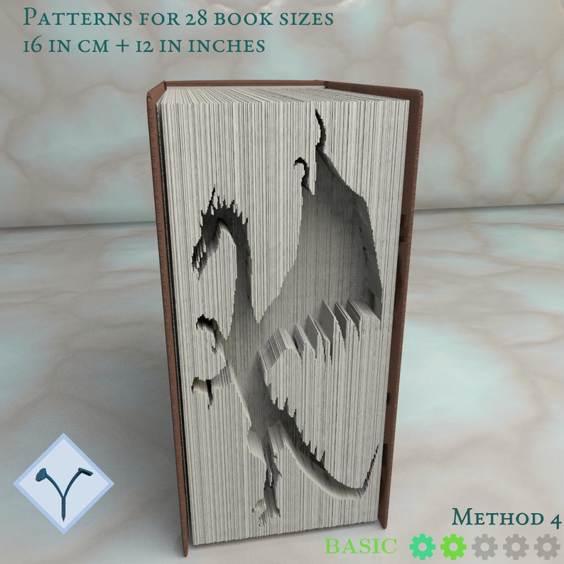 Standing Dragon: Book Folding Pattern, Instruction DIY folded book art, cut and fold books & only cut free patterns free texture image 3