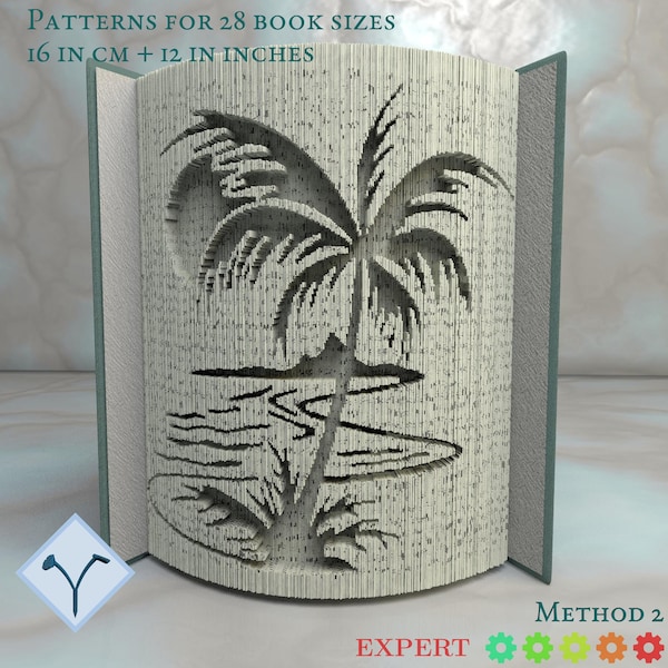 Landscape Palm Tree Beach: Book Folding Pattern, Instruction DIY folded book art, cut and fold books & only cut, free patterns + texture