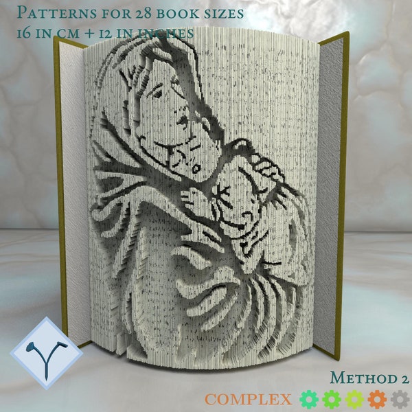 Mother Of God With Baby: Book Folding Pattern, Instruction DIY folded book art, cut and fold books & only cut + free patterns + free texture