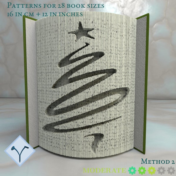 Elegant Christmas Tree: Book Folding Pattern, Instruction DIY folded book art, cut and fold books & only cut, free patterns + texture
