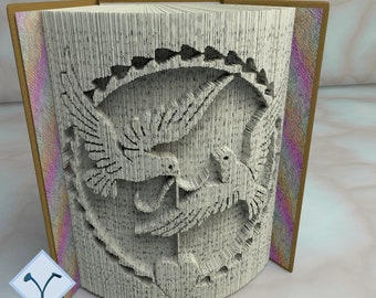 Wedding - Doves: Book Folding Pattern, Instruction DIY folded book art, cut and fold books & only cut, free patterns + texture