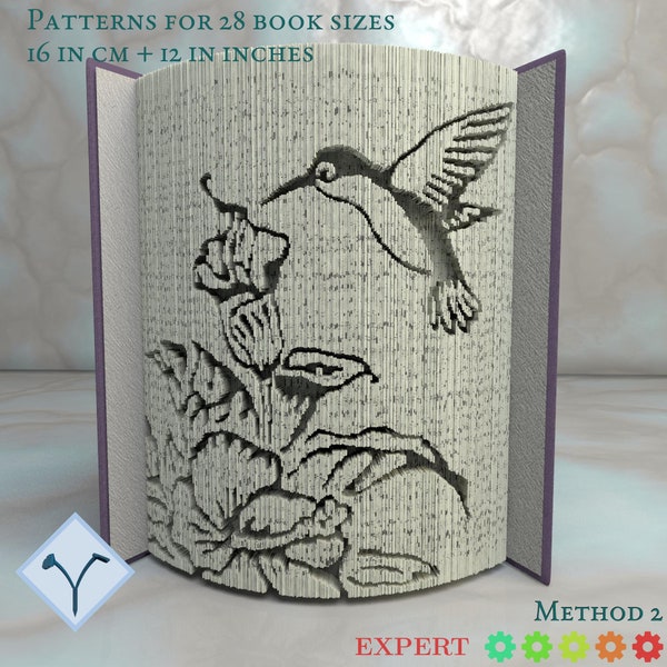 Hummingbird + Lily: Book Folding Pattern, Instruction DIY folded book art, cut and fold books & only cut + free patterns + free texture