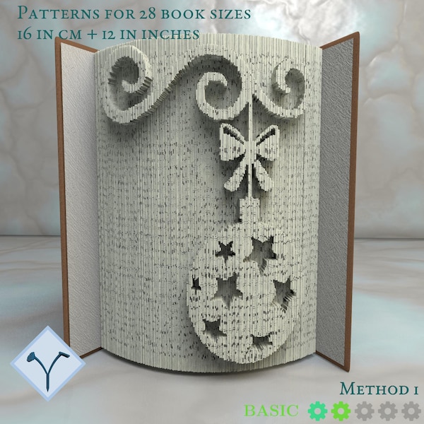 Christmas Ball: Book Folding Pattern, Instruction DIY folded book art, cut and fold books & only cut + free patterns + free texture