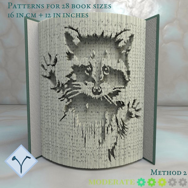Sad Raccoon: Book Folding Pattern, Instruction DIY folded book art, cut and fold books & only cut, free patterns + texture