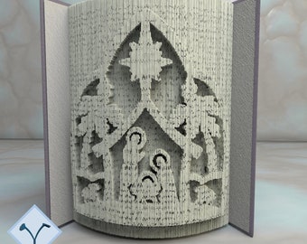 Holy Family - Nativity: Book Folding Pattern, Instruction DIY folded book art, cut and fold books & only cut + free patterns + free texture