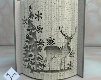 Christmas Tree + Deer: Book Folding Pattern, Instruction DIY folded book art, cut and fold books & only cut, free patterns + texture