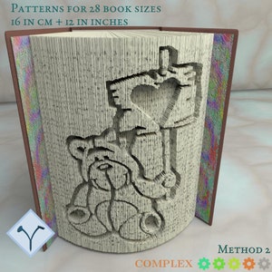 Teddy Bear In Love: Book Folding Pattern, Instruction DIY folded book art, cut and fold books & only cut + free patterns + free texture