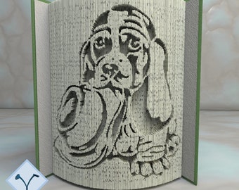 Basset Hound With Hat: Book Folding Pattern, Instruction DIY folded book art, cut and fold books & only cut, free patterns + texture