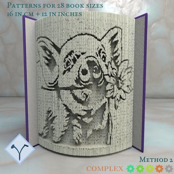 Pig And Flower: Book Folding Pattern, Instruction DIY folded book art, cut and fold books & only cut, free patterns + texture