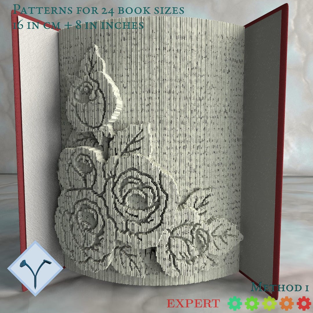 Five Roses: Multilayered Book Art Pattern, Instruction DIY Cut and Fold ...