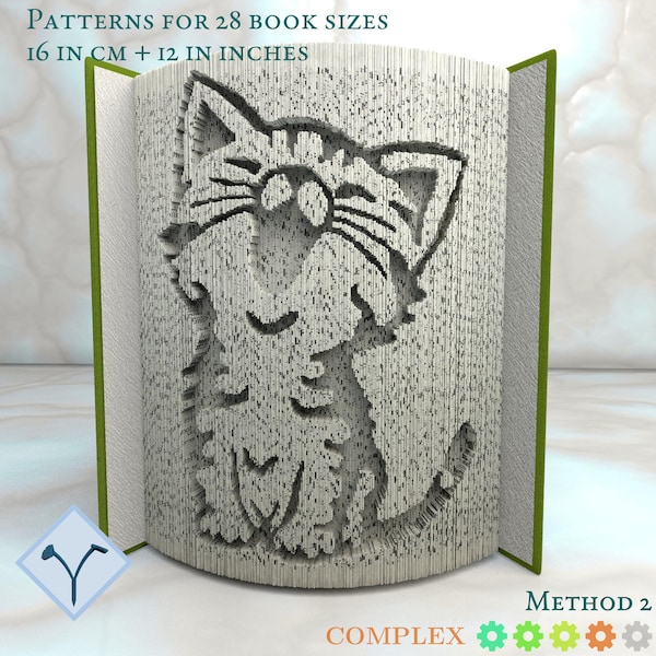 Cute Kitten: Book Folding Pattern, Instruction DIY folded book art, cut and fold books & only cut + free patterns + free texture