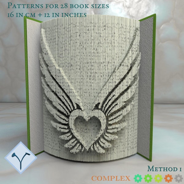 Heart - Angel Wings: Book Folding Pattern, Instruction DIY folded book art, cut and fold books & only cut + free patterns + free texture