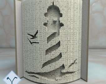 Lighthouse: Book Folding Pattern, Instruction DIY folded book art, cut and fold books & only cut + free patterns + free texture