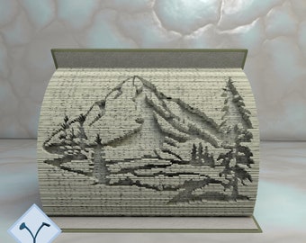 Landscape - Mountains: Book Folding Pattern, Instruction DIY folded book art, cut and fold books & only cut + free patterns + free texture